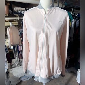 Adidas Light Pink White Stripes Gray collar Long Sleeve Full Zip Fleece Hoodie